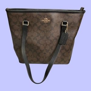 Coach Signature Brown Leather Tote Bag Purse